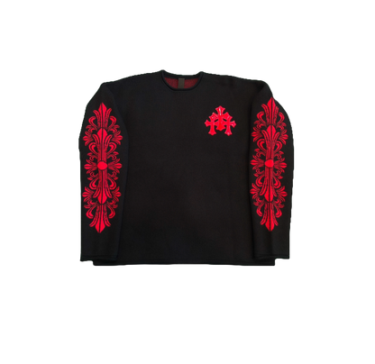 CHROME HEARTS CASHMERE LEATHER CROSS PATCH FLORAL CREWNECK
