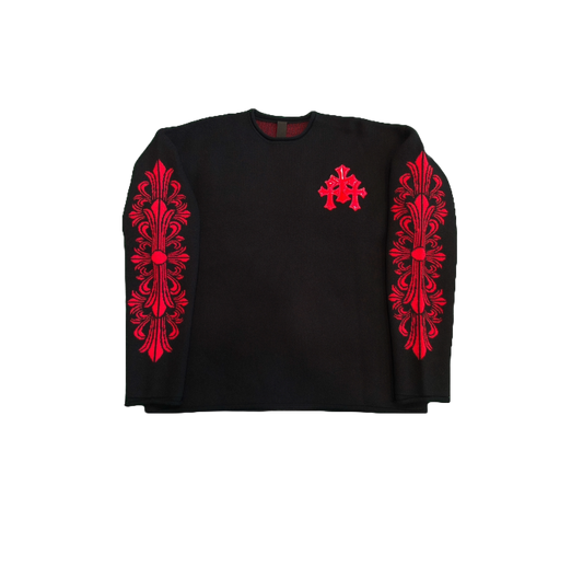 CHROME HEARTS CASHMERE LEATHER CROSS PATCH FLORAL CREWNECK