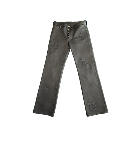 CHROME HEARTS ALL LEATHER CROSS PATCH PANTS